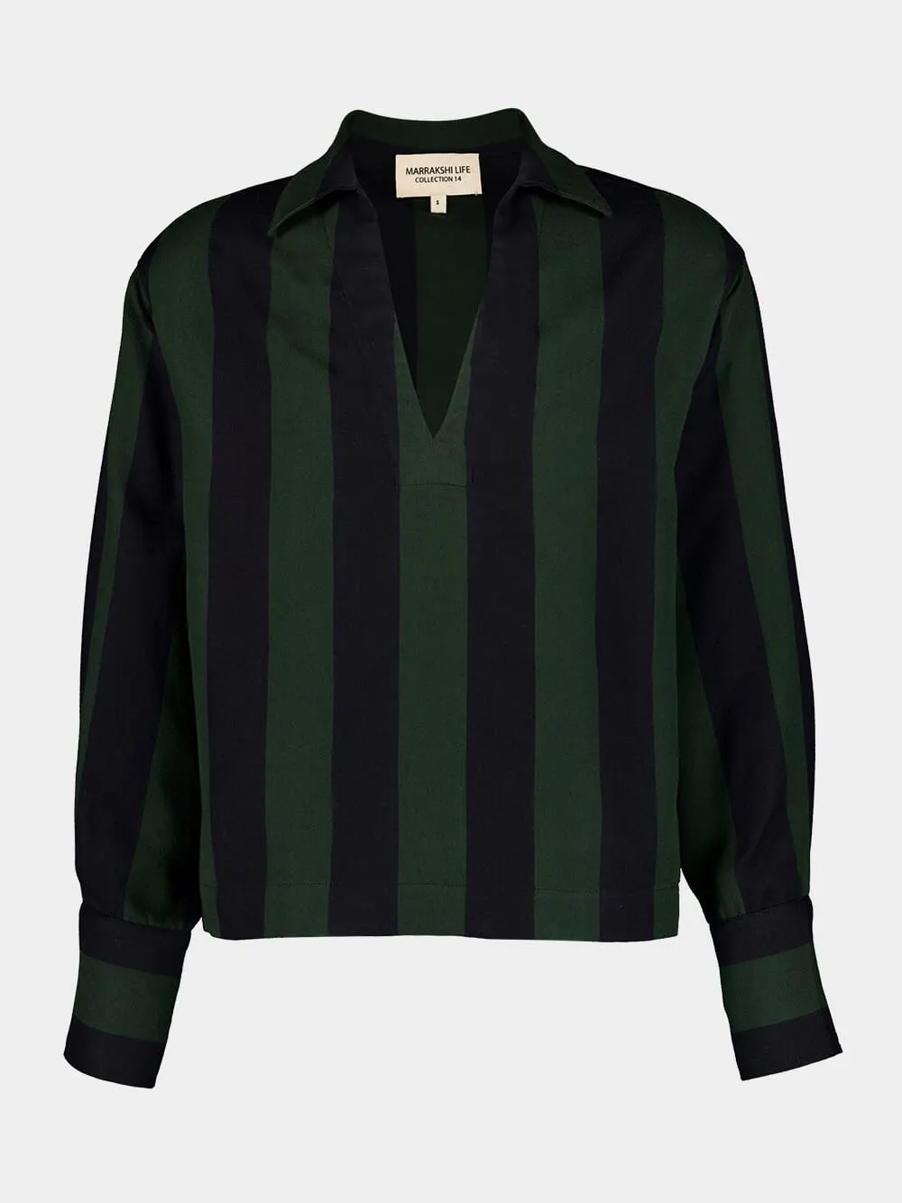 Forest Noir Striped V-Neck Blouse sold by Fashion Clinic