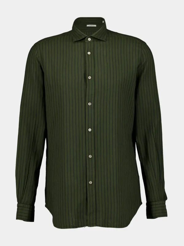 Green Striped Linen Shirt sold by Fashion Clinic