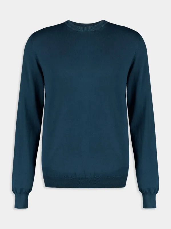 Blue Cotton Crew Neck Sweatshirt sold by Fashion Clinic