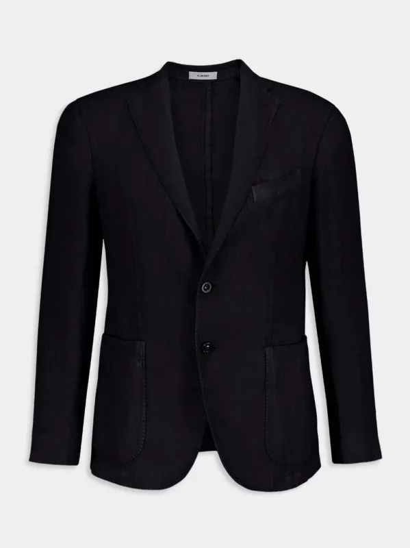 Navy Blue Linen Notch-Lapel Jacket sold by Fashion Clinic