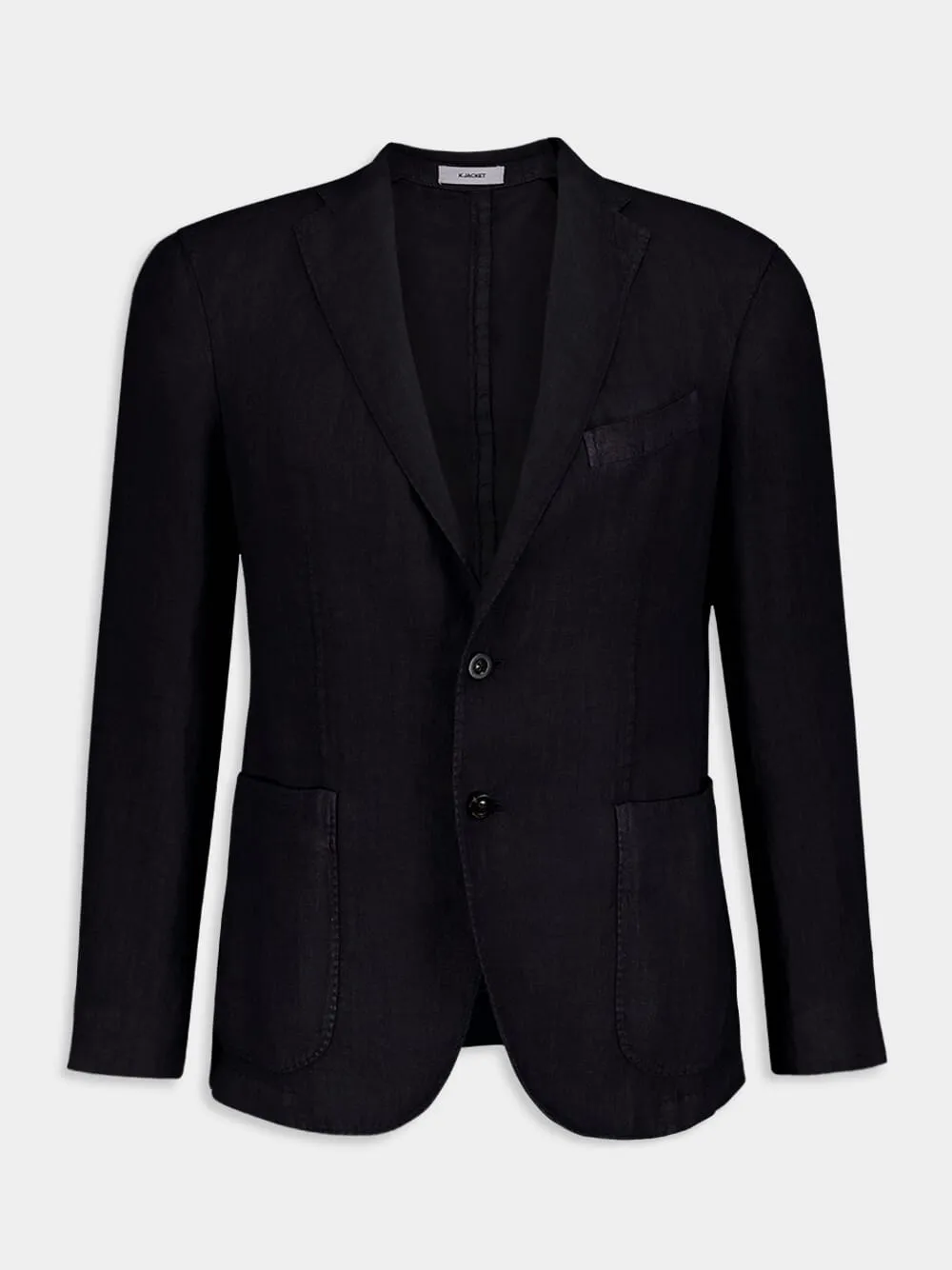 Navy Blue Linen Notch-Lapel Jacket sold by Fashion Clinic