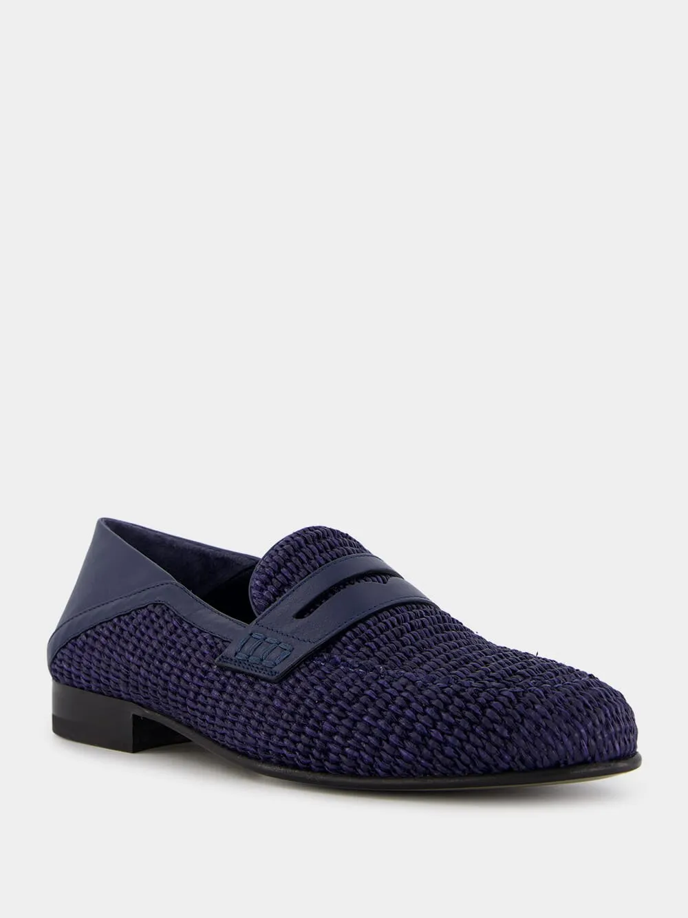 Padstow Navy Blue Raffia Penny Loafers sold by Fashion Clinic product image thumbnail 3