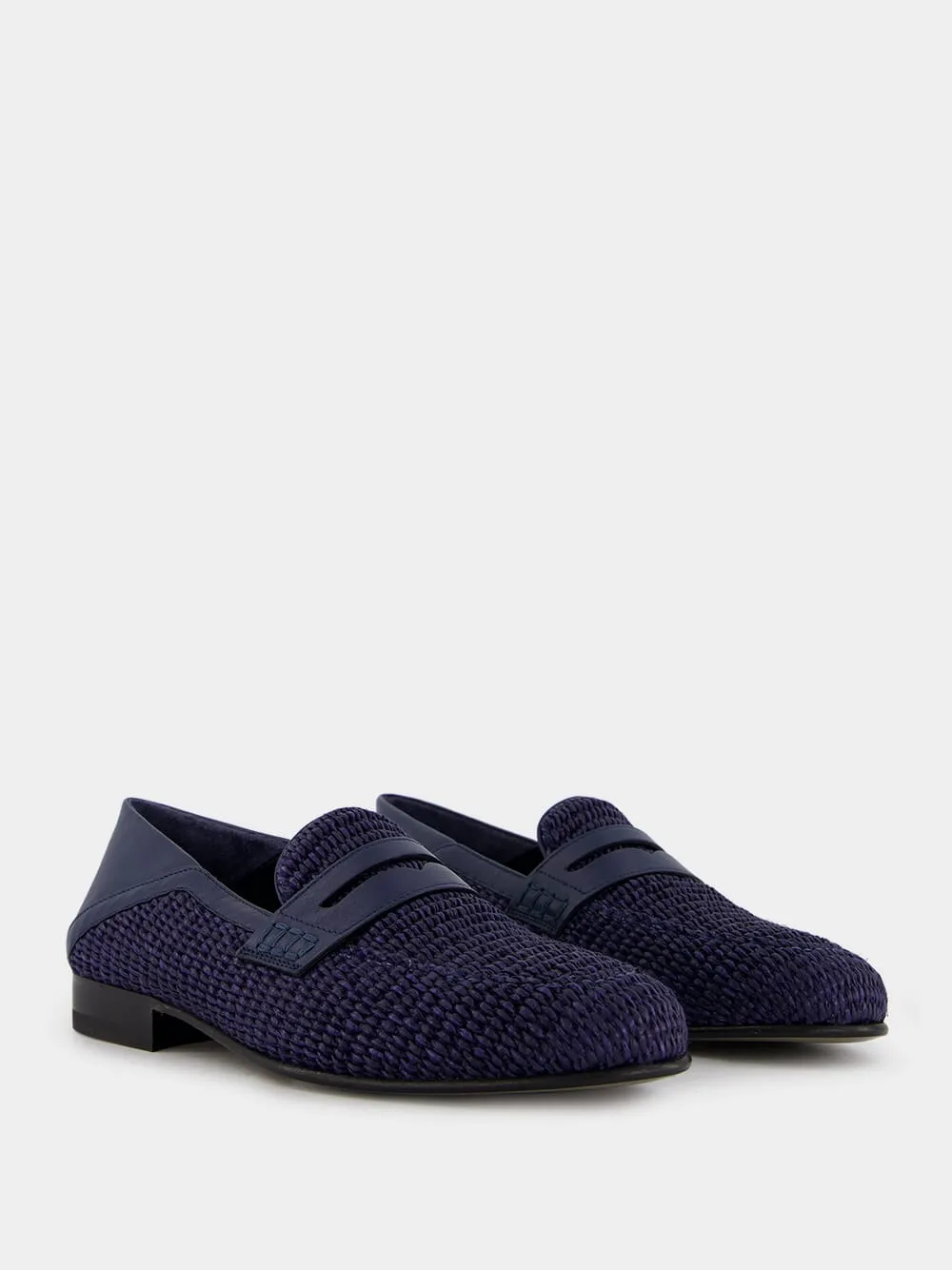 Padstow Navy Blue Raffia Penny Loafers sold by Fashion Clinic product image thumbnail 4
