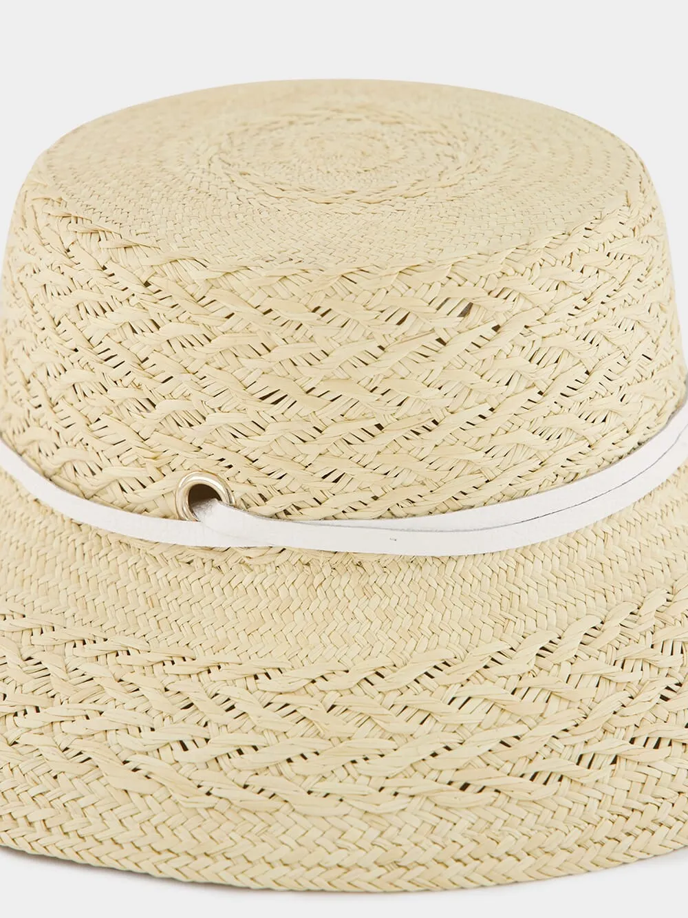 Texturized Straw Lampshade Hat with Leather Band sold by Fashion Clinic product image thumbnail 3