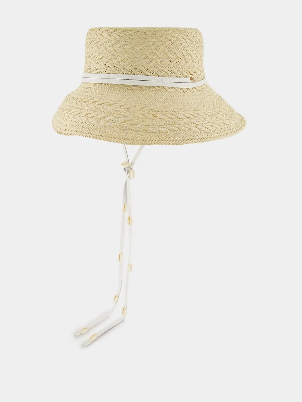 Texturized Straw Lampshade Hat with Leather Band sold by Fashion Clinic