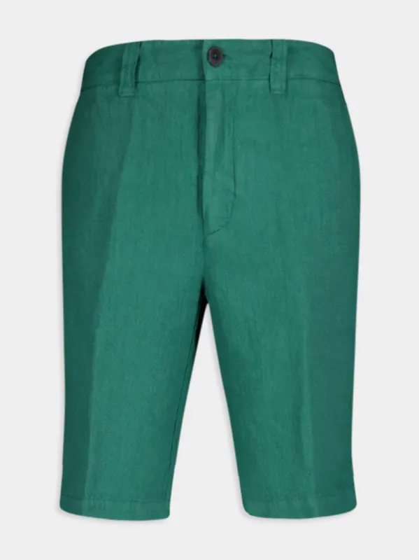 Emerald Linen Bermuda Shorts sold by Fashion Clinic