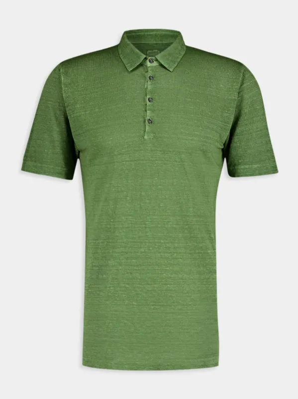 Green Linen Polo Shirt sold by Fashion Clinic