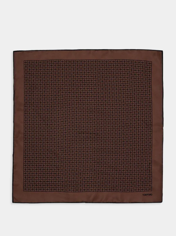 Brown Silk Square Checkered Scarf sold by Fashion Clinic