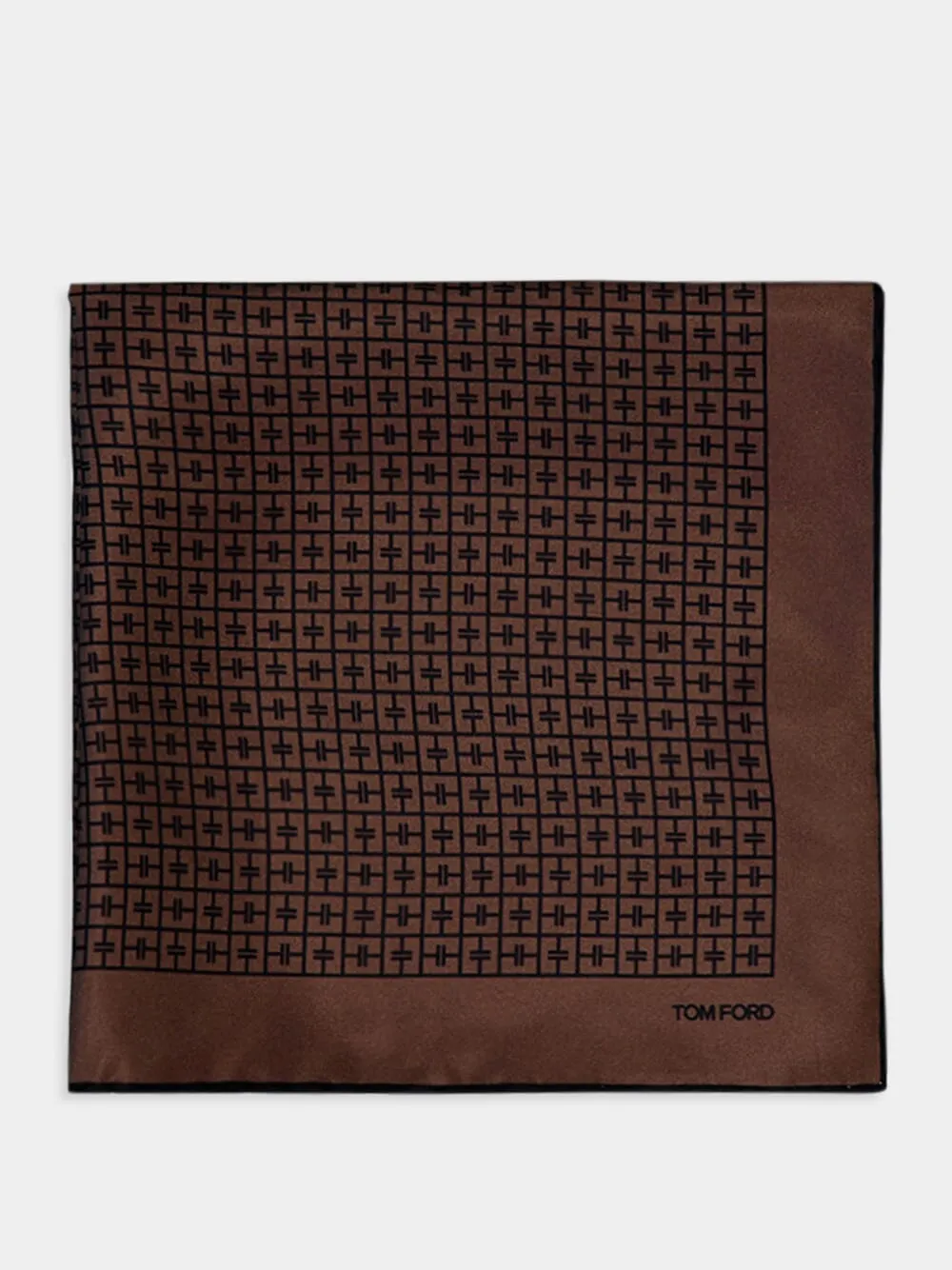 Brown Silk Square Checkered Scarf sold by Fashion Clinic product image thumbnail 2