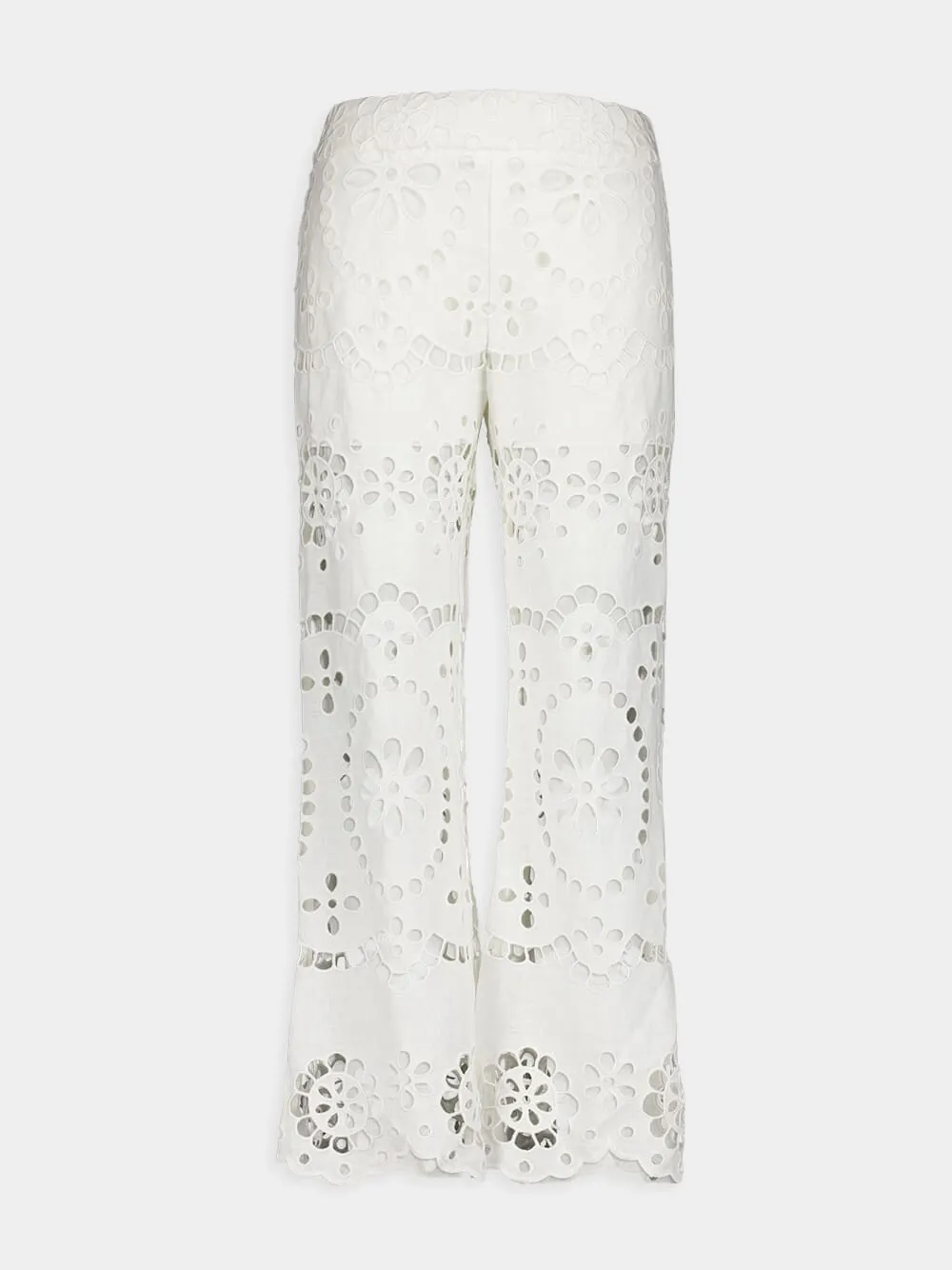 Lexi Embroidered White Eyelet Flared Trousers sold by Fashion Clinic