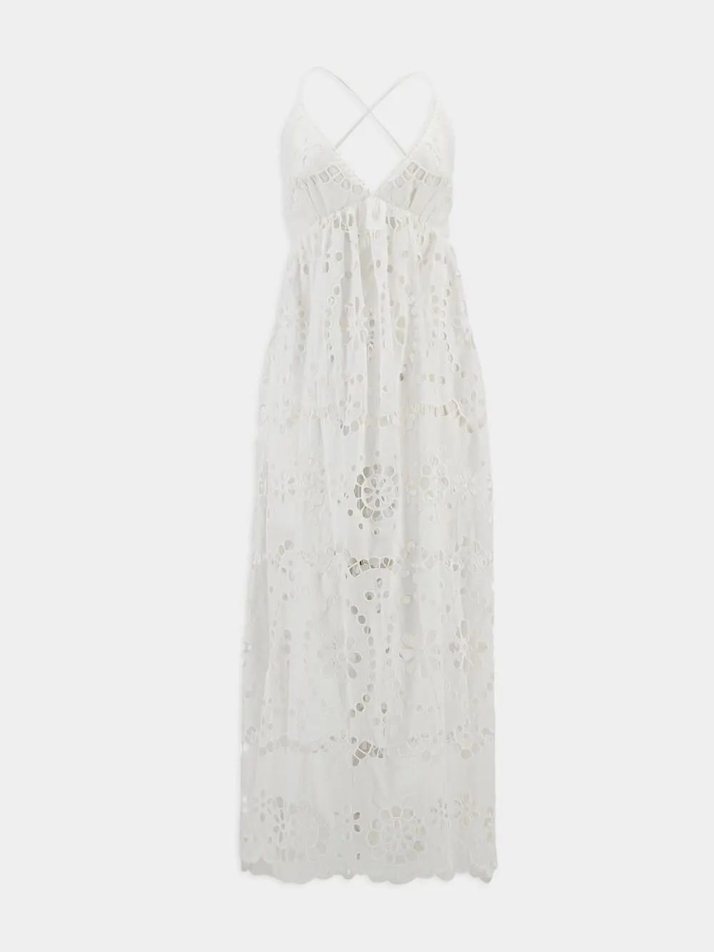 Lexi Embroidered White Eyelet Lace Midi Dress sold by Fashion Clinic