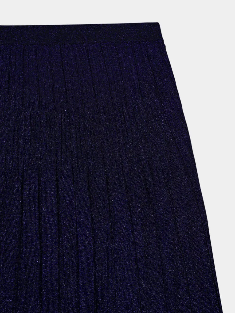 Navy Pleated Lurex Ribbed Midi Skirt sold by Fashion Clinic product image thumbnail 3