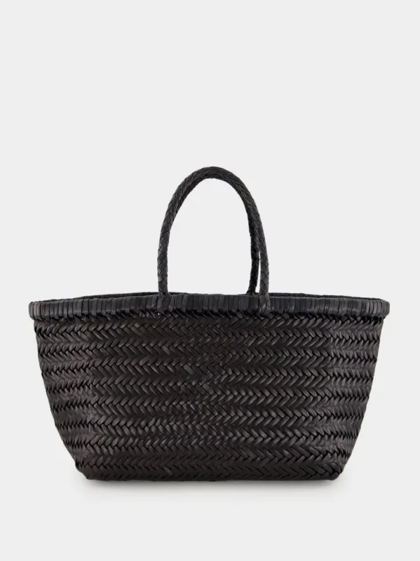 Black Triple Jump Small Woven Leather Tote sold by Fashion Clinic