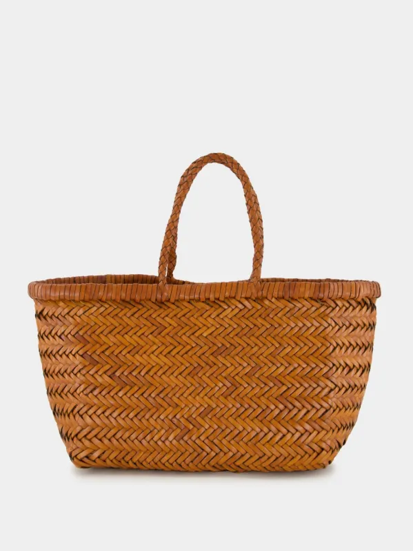 Tan Triple Jump Small Woven Leather Tote sold by Fashion Clinic
