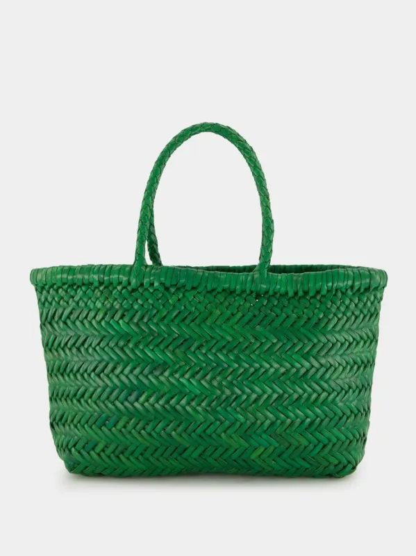 Parrot Green Mini Flat Gora Woven Leather Bag sold by Fashion Clinic
