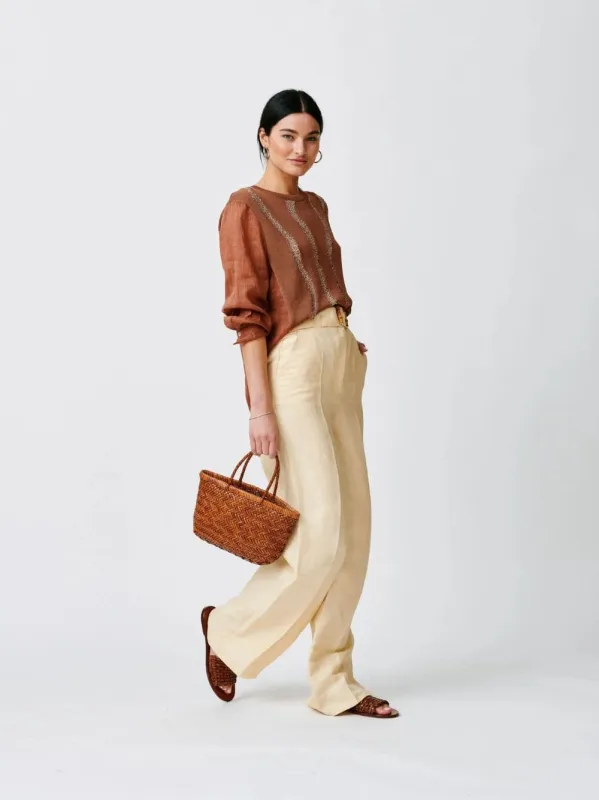 Tan Mini Flat Gora Woven Leather Bag sold by Fashion Clinic