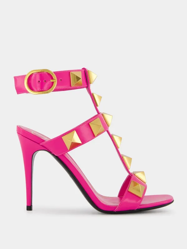 Pink Roman Stud High-Heel Sandals sold by Fashion Clinic