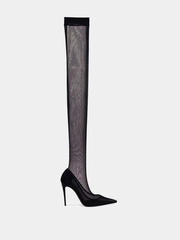 X KIM Stretch Tulle Thigh-High Boots sold by Fashion Clinic