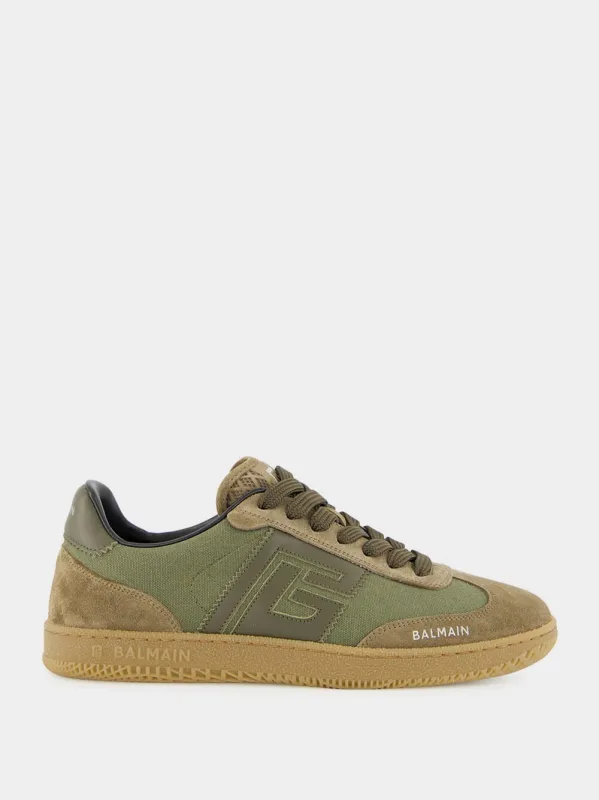 Khaki Swan Leather and Canvas Trainers sold by Fashion Clinic