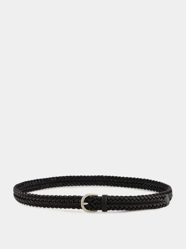Black Braided Leather Polo Tip Belt sold by Fashion Clinic