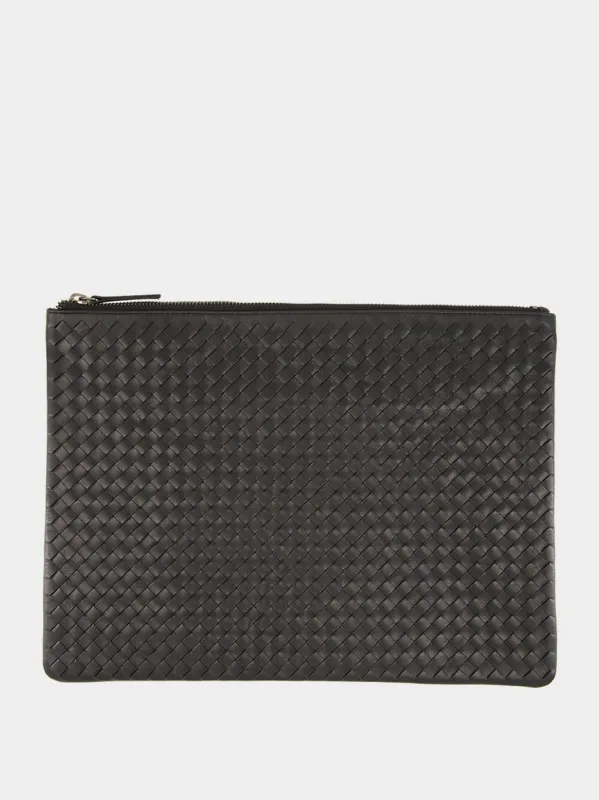 Black A4 Woven Leather Pochette sold by Fashion Clinic