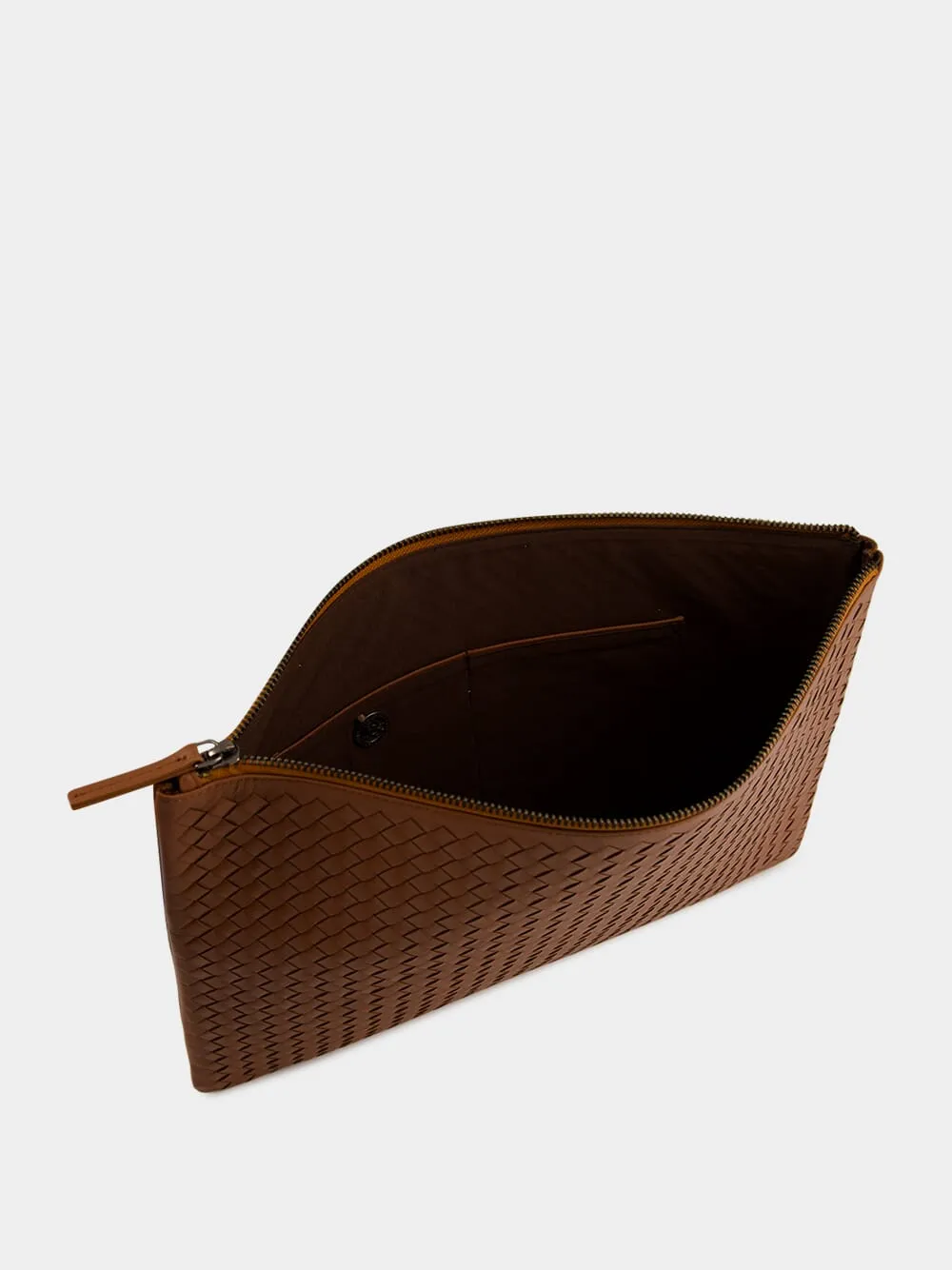 Tan A4 Woven Leather Pochette sold by Fashion Clinic product image thumbnail 3