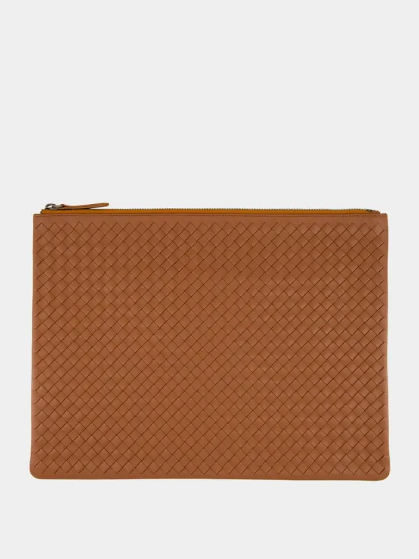 Tan A4 Woven Leather Pochette sold by Fashion Clinic
