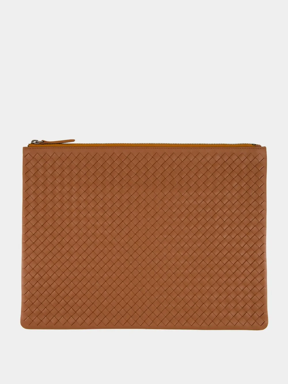 Tan A4 Woven Leather Pochette sold by Fashion Clinic