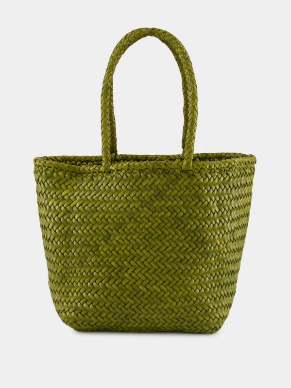 Bamboo Green Grace Basket Small Woven Leather Tote sold by Fashion Clinic