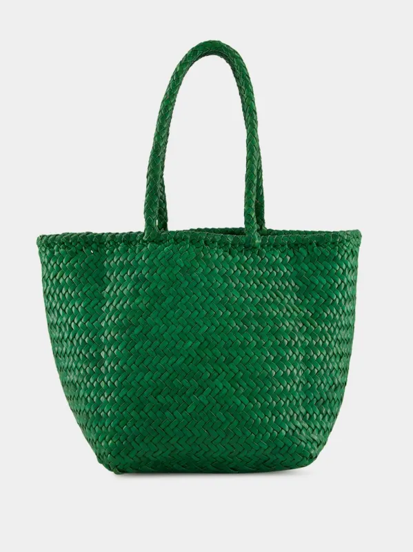 Parrot Green Grace Basket Small Woven Leather Tote sold by Fashion Clinic