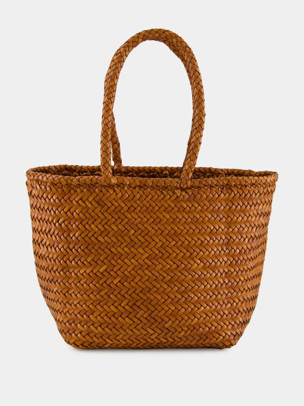 Tan Grace Basket Small Woven Leather Tote sold by Fashion Clinic