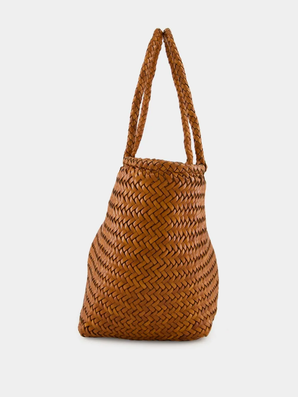 Tan Grace Basket Small Woven Leather Tote sold by Fashion Clinic product image thumbnail 3