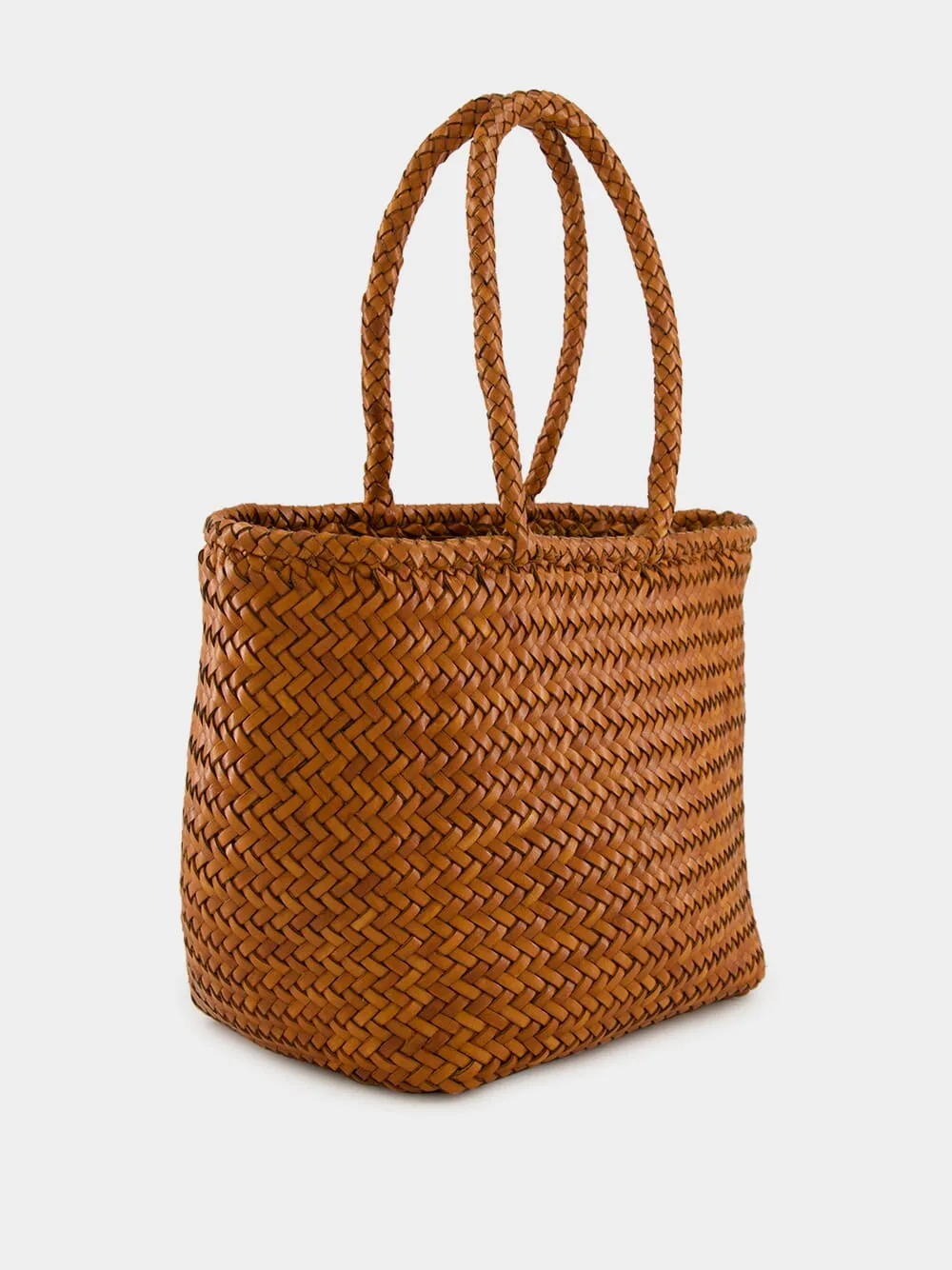 Tan Grace Basket Small Woven Leather Tote sold by Fashion Clinic product image thumbnail 2