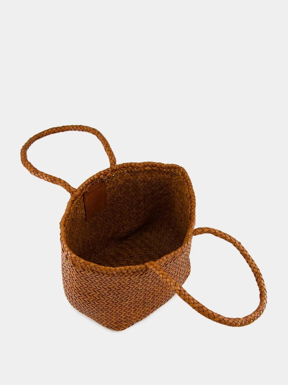 Tan Grace Basket Small Woven Leather Tote sold by Fashion Clinic product image thumbnail 5
