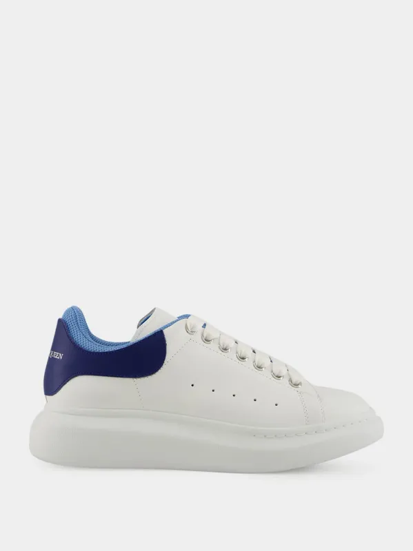White and Blue Oversized Leather Sneakers sold by Fashion Clinic