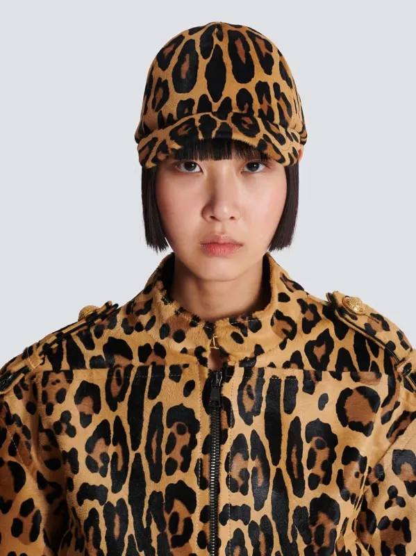 Leopard Print Ponyskin Leather Cap sold by Fashion Clinic