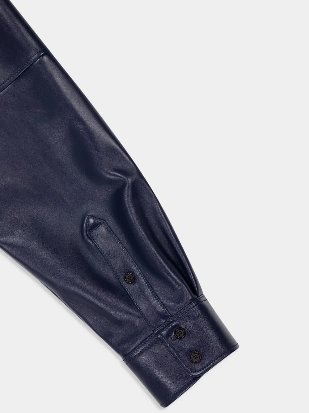 Navy Smooth Leather Long-Sleeve Shirt sold by Fashion Clinic product image thumbnail 4