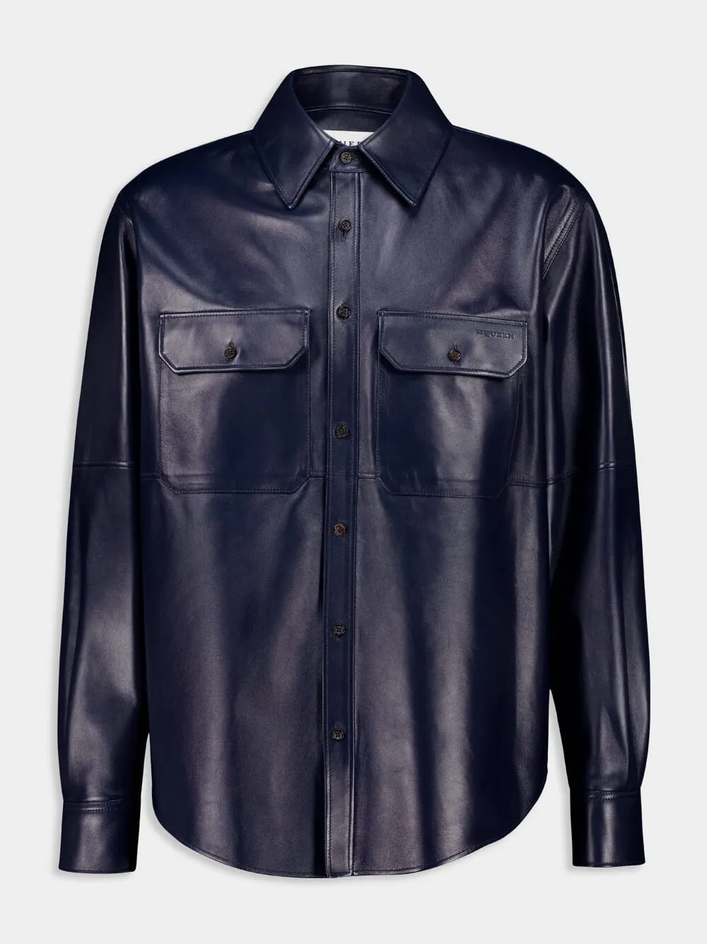 Navy Smooth Leather Long-Sleeve Shirt sold by Fashion Clinic