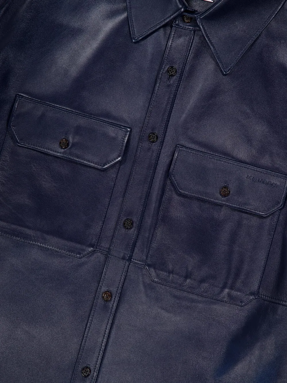 Navy Smooth Leather Long-Sleeve Shirt sold by Fashion Clinic product image thumbnail 3