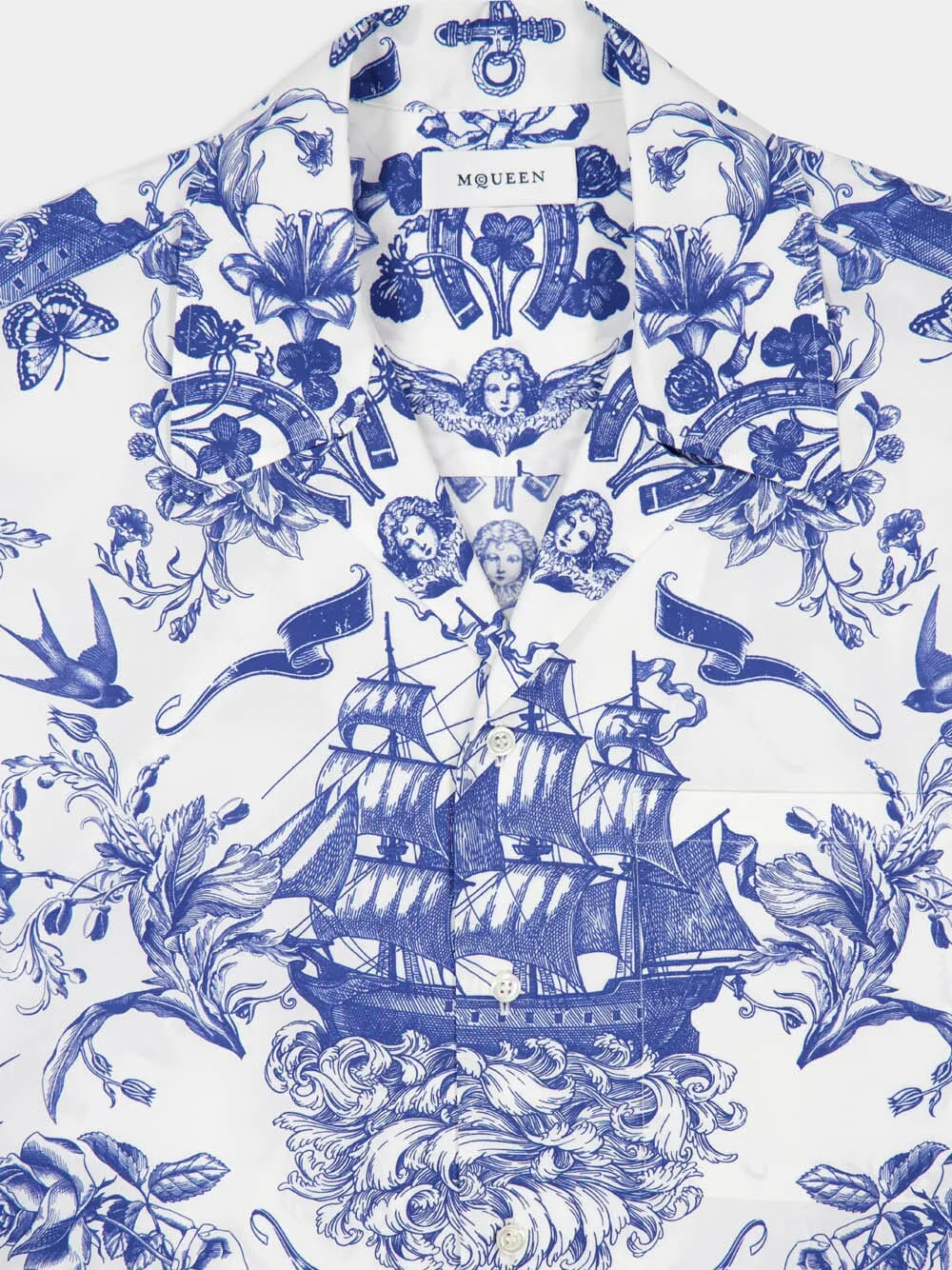 Ivory and Navy Sailor Tattoo Print Shirt sold by Fashion Clinic product image thumbnail 3