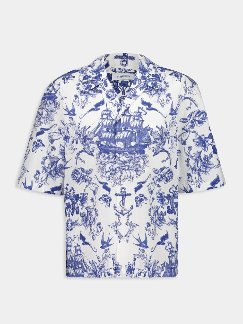 Ivory and Navy Sailor Tattoo Print Shirt sold by Fashion Clinic