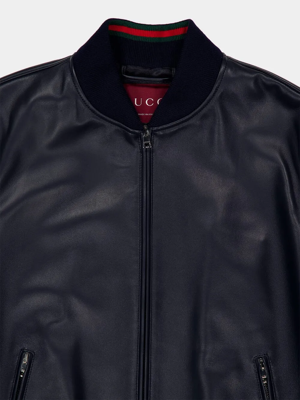 Navy Nappa Leather Zip Jacket sold by Fashion Clinic product image thumbnail 3