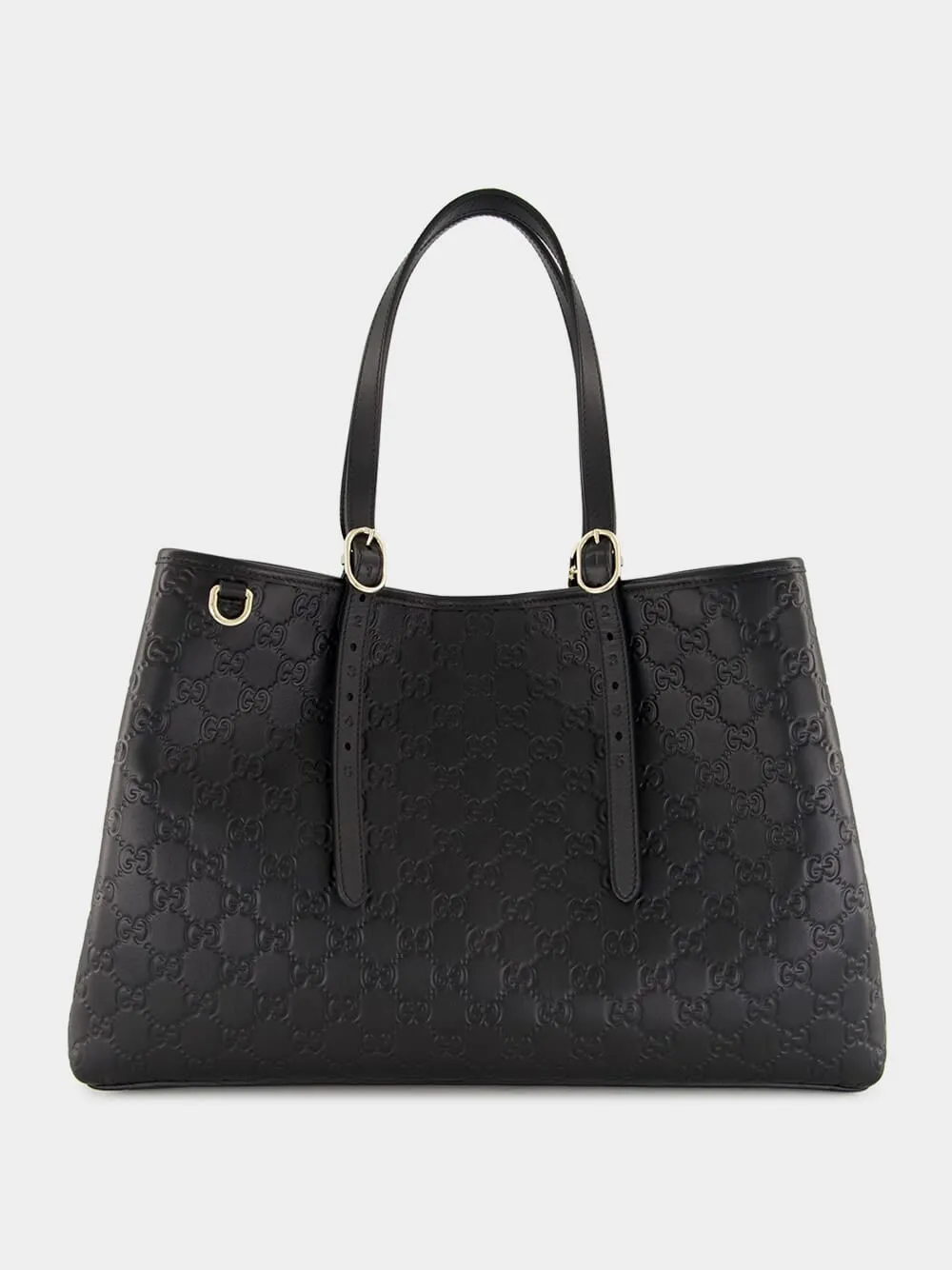 Black GG Emblem Large Leather Tote sold by Fashion Clinic
