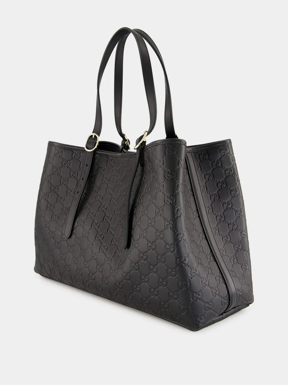 Black GG Emblem Large Leather Tote sold by Fashion Clinic product image thumbnail 4