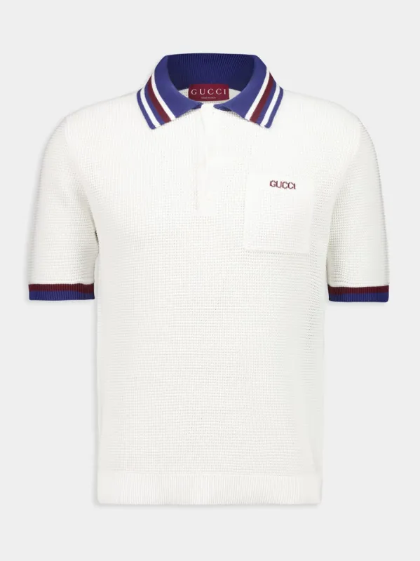 Ivory and Blue Cotton Piqué Polo Shirt sold by Fashion Clinic