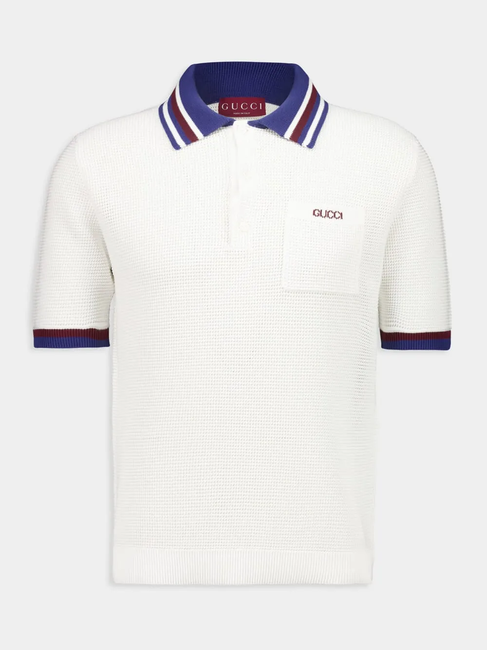 Ivory and Blue Cotton Piqué Polo Shirt sold by Fashion Clinic