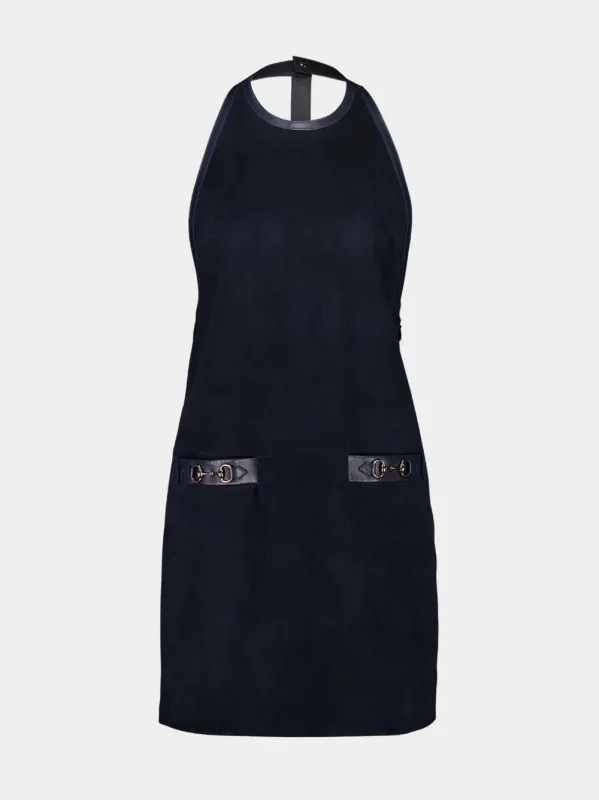 Dark Blue Suede Halterneck Dress sold by Fashion Clinic