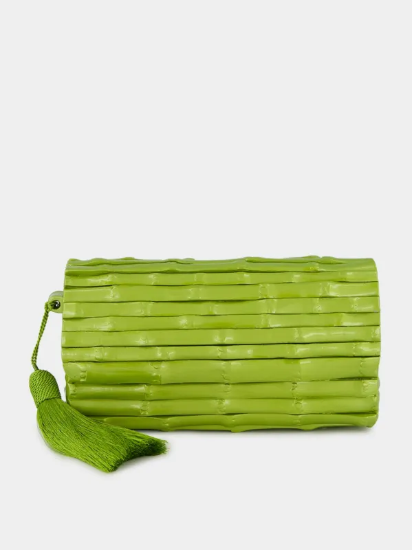 Gaya Lacquered Bamboo Clutch in Green sold by Fashion Clinic