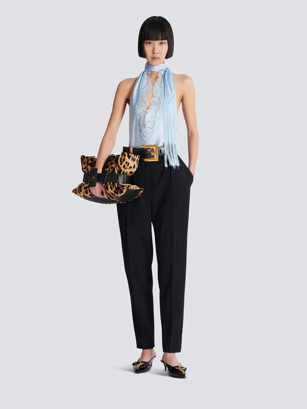 Blue Backless Fringed Satin Top sold by Fashion Clinic product image thumbnail 2