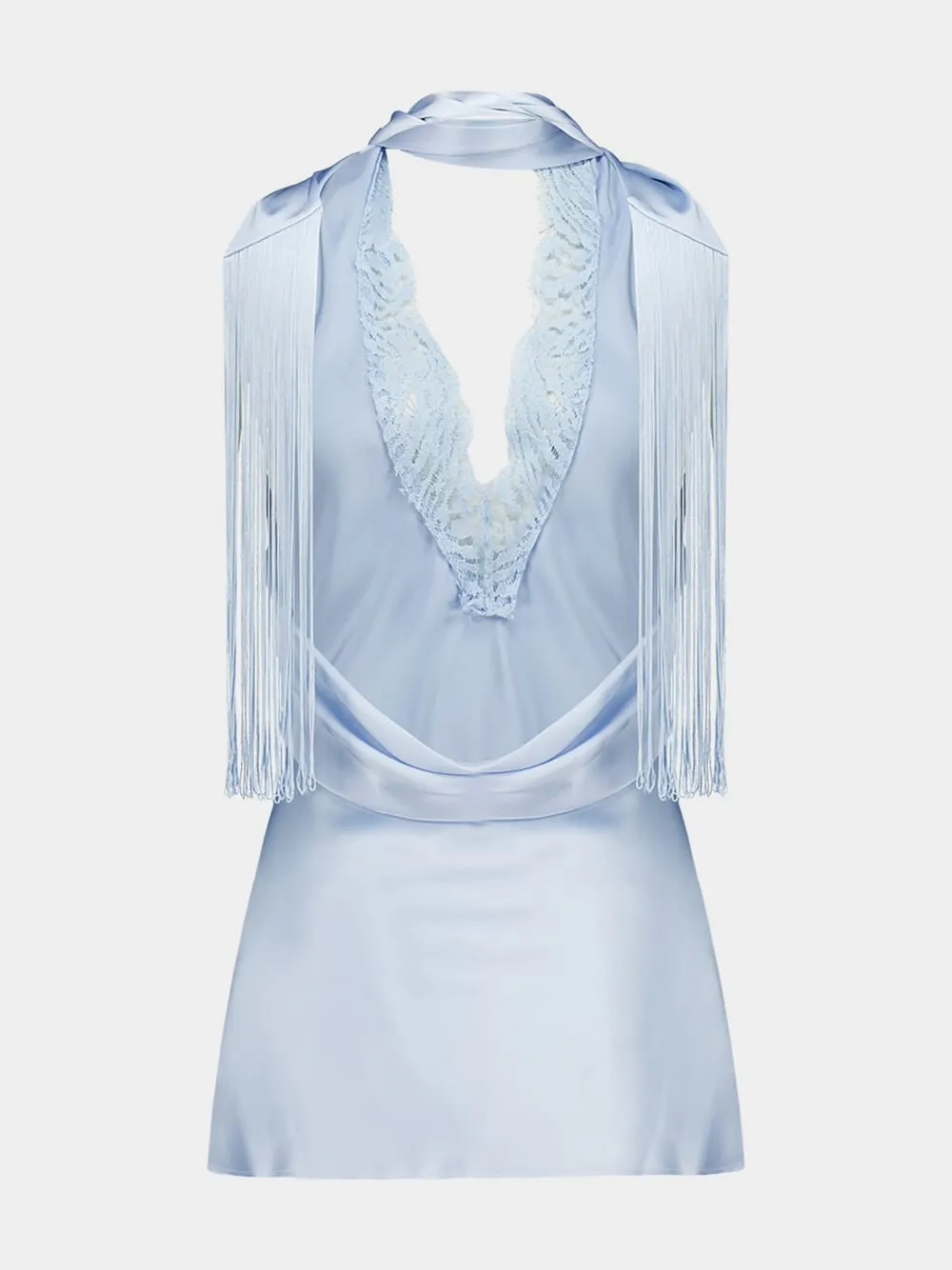 Blue Backless Fringed Satin Top sold by Fashion Clinic product image thumbnail 3